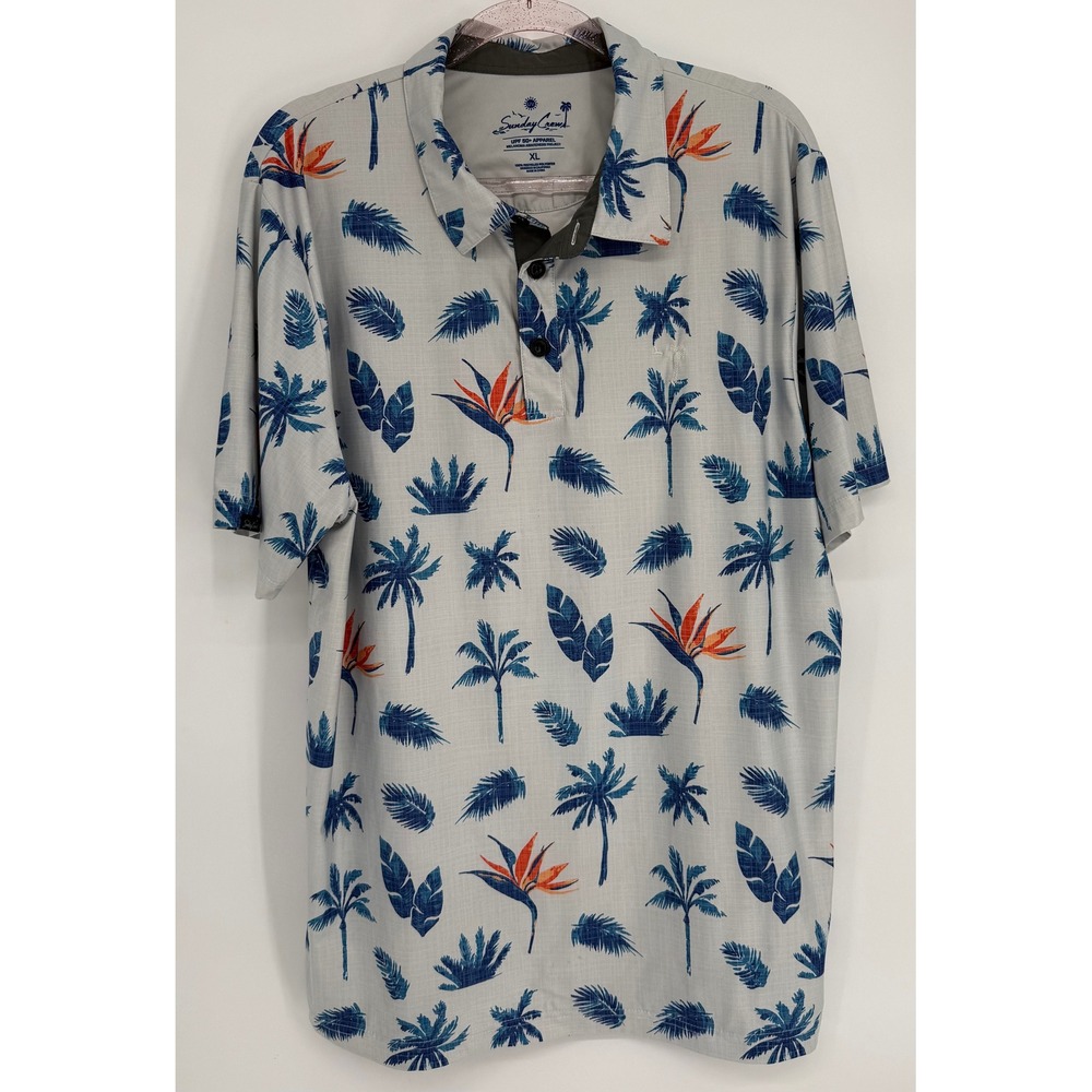 Sunday‎ Crew Mens Tropical Palm Bird of Paradise UPF 50+ Performance Polo Sz XL